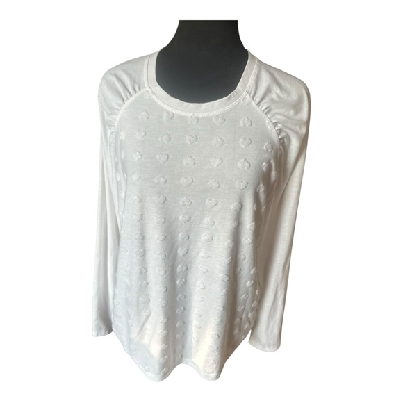 Tommy Hilfiger Women’s Pleated-Shoulder Heart-Texture Top — Size L — White - Picture 2 of 11